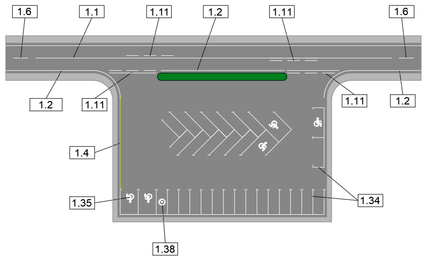 Схема розмітки 1.1, 1.2, 1.4, 1.6, 1.11, 1.34, 1.35, 1.38
