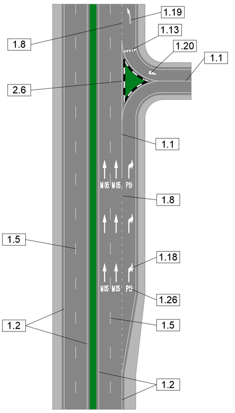 Схема розмітки 1.1, 1.2, 1.5, 1.8, 1.13, 1.18, 1.19, 1.20, 1.26, 2.6